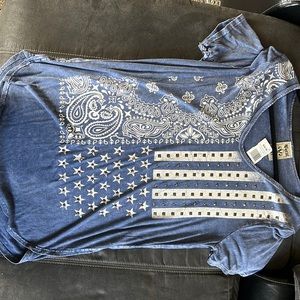 Blue boutique shirt with rhinestones. New